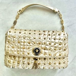 Versace Gold Vanitas Embroidered Studded Medusa Shoulder Bag
